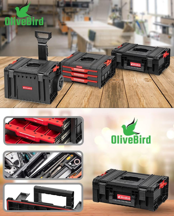 OliveBird Stabiler Werkstattwagen mit Rollen und Schublade, 445 x 375 x 755 mm Sortimentskasten Werk