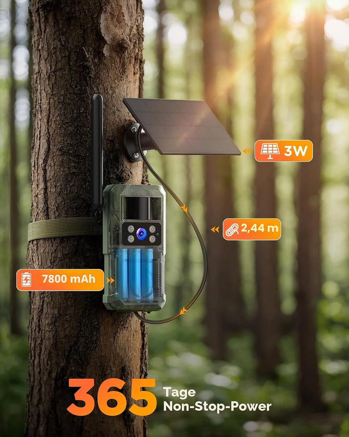 4G LTE Wildkamera Aussen Solar: 2.7K HD Überwachungskamera 8000mah Akku - Farbe Nachtsicht Kamera mi