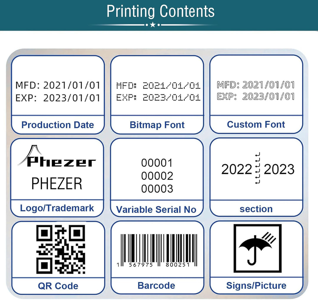 Phezer 0,5 Zoll P15 mobiler Handdrucker mit PS100 Quick-Dry Tinte, tragbarer Tintenstrahldrucker für