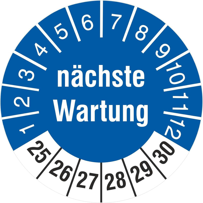 2500 x Prüfplakette nächste Wartung 30 mm Prüfetiketten 2025-2030 2500 30mm Durchmesser, 2500 30mm D