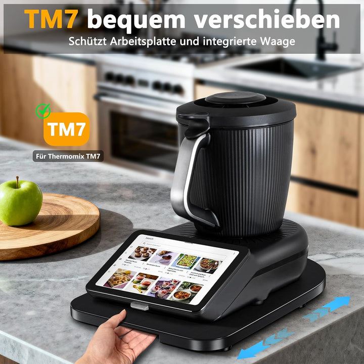 Gleitbrett für Thermomix TM7, Bambus Rollbrett mit leichten Rollen, Schützt die Waage, Pflegeleicht