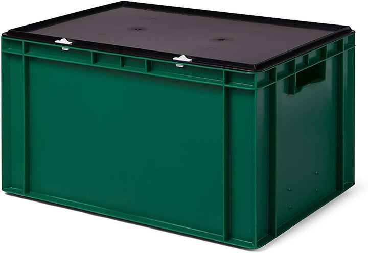 3 Stk. Transport-Stapelkasten mit Deckel TK632-D, grün, 600x400x331 mm (LxBxH), aus PP, Volumen: 60