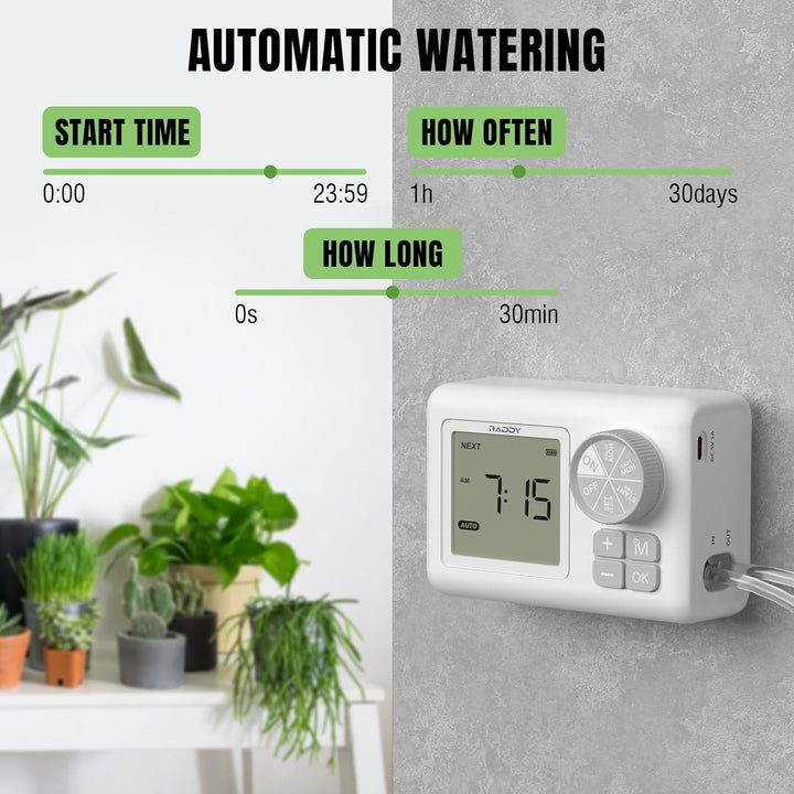 Raddy WS-6 Automatisches Bewässerungssystem, Tropfbewässerungsset für 15 Topfpflanzen, LCD-Display,