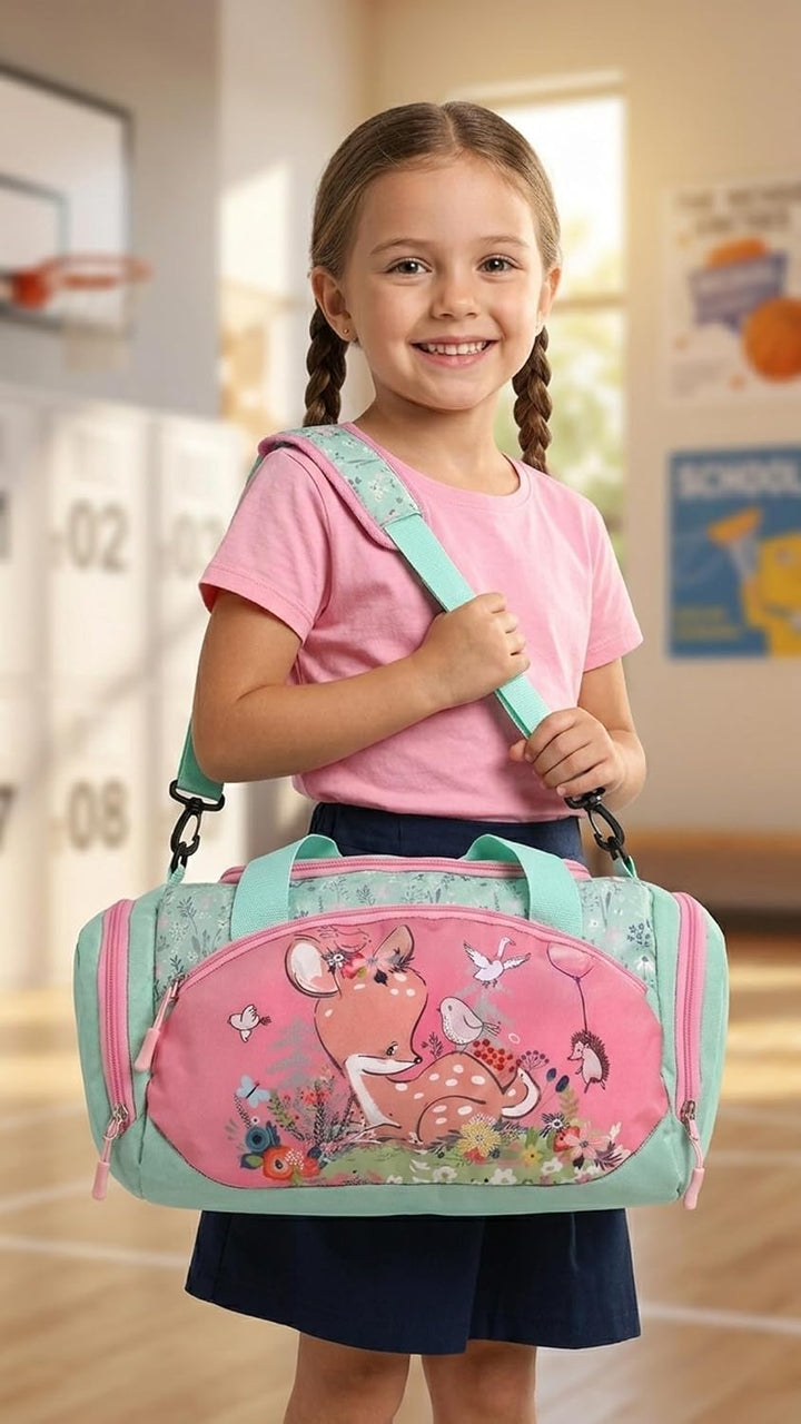 Sporttasche mit süssem Hirsch Motiv für Jungen und Mädchen Türkis/Rosa, Türkis/Rosa