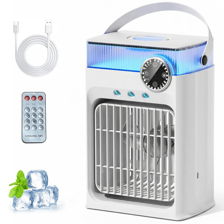 YFFU Mobile Klimaanlage mit Fernbedienung, 1200 ml USB Luftkühler, RGB 8 Lichtfarben mit Timer, 3 Ge