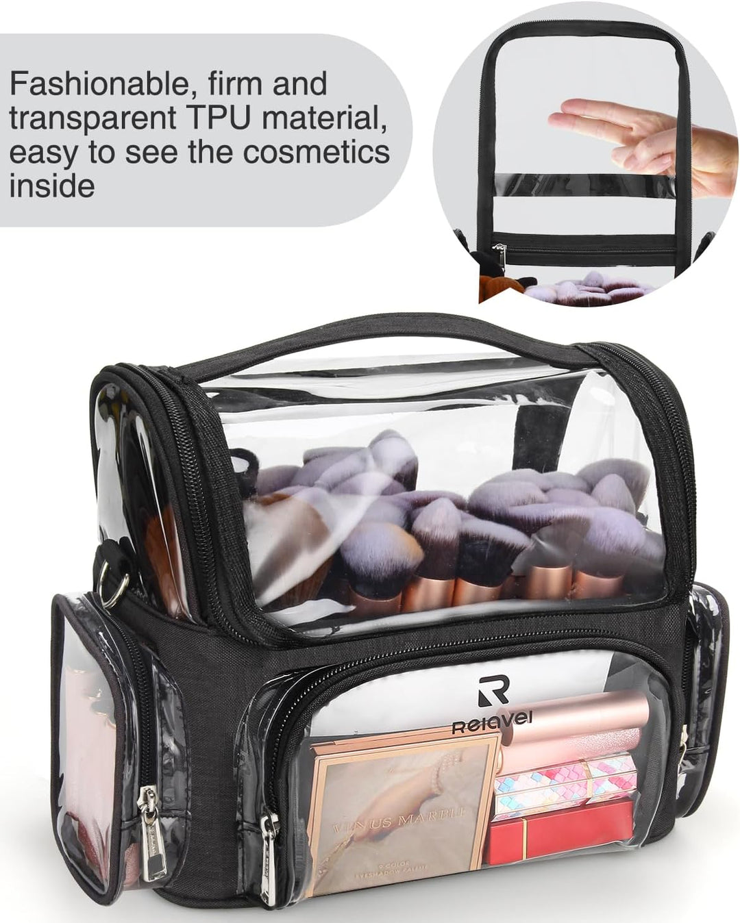 Relavel Make-up Pinsel Tasche, Transparente Kosmetiktasche Portable Grosse Makeup Pinselhalter Profe
