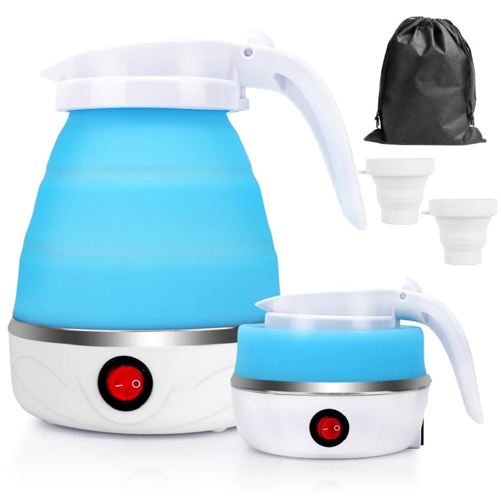 Faltbarer Wasserkocher 600ml Wasserkocher Faltbarer Reisewasserkocher mit 2 Faltbecher &amp; Aufbewahrun