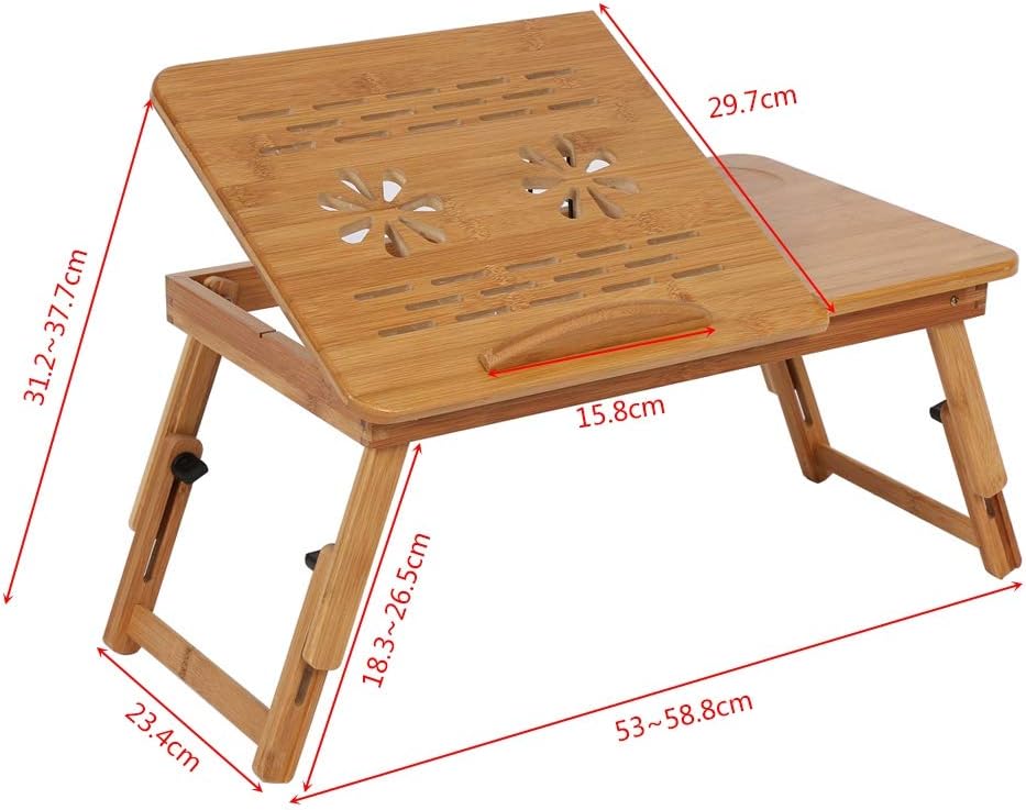 Laptop-Tisch aus Bambus, klappbar, tragbar, Bett, Computer, verstellbar, mit Schublade, Schreibtisch
