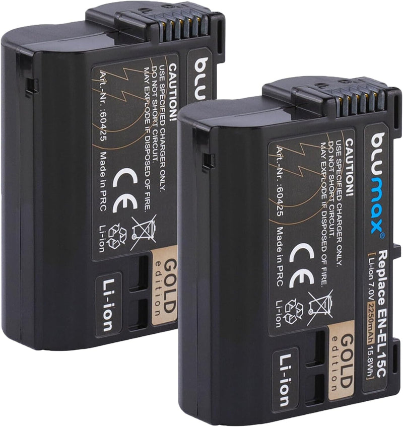 Blumax 2X EN-EL15c Gold Akku 2250mAh kompatibel mit Nikon Z5 Z6 II Z7 II 2x Akku (2250mAh), 2x Akku