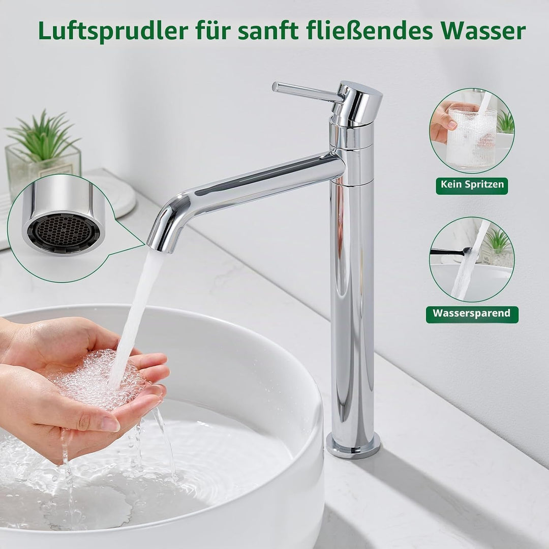 Waschtischarmatur Hoch, Wasserhahn Bad Hoch mit 360°Drehbarer Auslauf, Einhebel Waschtisch Armatur B