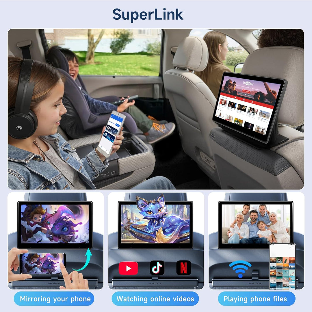 Hodozzy 10,1 Zoll Auto Kopfstützen Videoplayer, Auto-TV für die Rücksitze mit IPS-Touchscreen, Auto