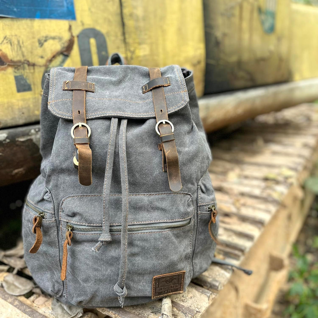 Retro Segeltuch Rucksack, Canvas Vintage Rucksack Laptop Daypack Schulrucksack Reisetasche Lederruck