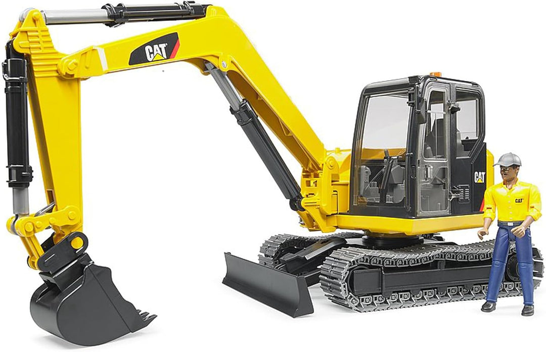 bruder 02466 - Cat Minibagger mit Bauarbeiter - 1:16 Baustelle Baufahrzeug Löffelbagger Arbeiter bwo