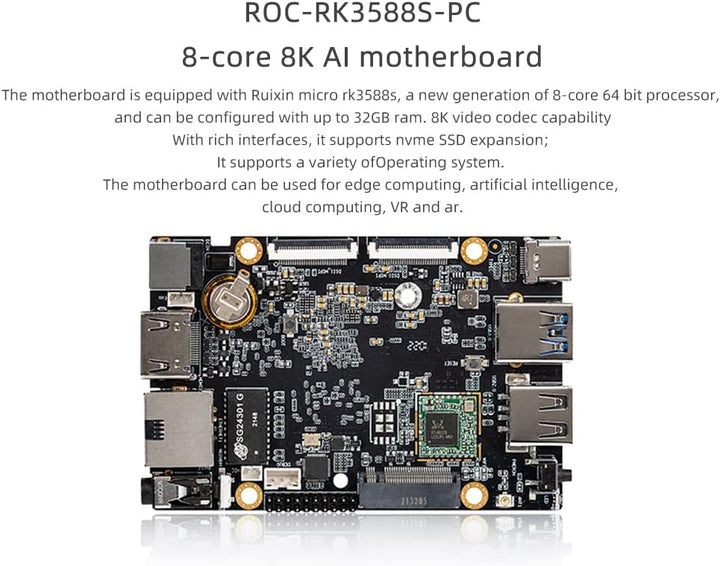 youyeetoo ROC-RK3588S-PC 8K AI Singal Board Computer mit HDMI 2.1 MIPI-DSI x2 DP1.4 MIPI-DSI M.2 PCI