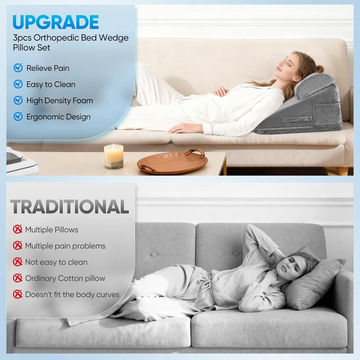 Keilkissen für Bett und Sofa, Doppelte Lage Memory Schaum Lesekissen, Verstellbares Keilkissen, Ergo