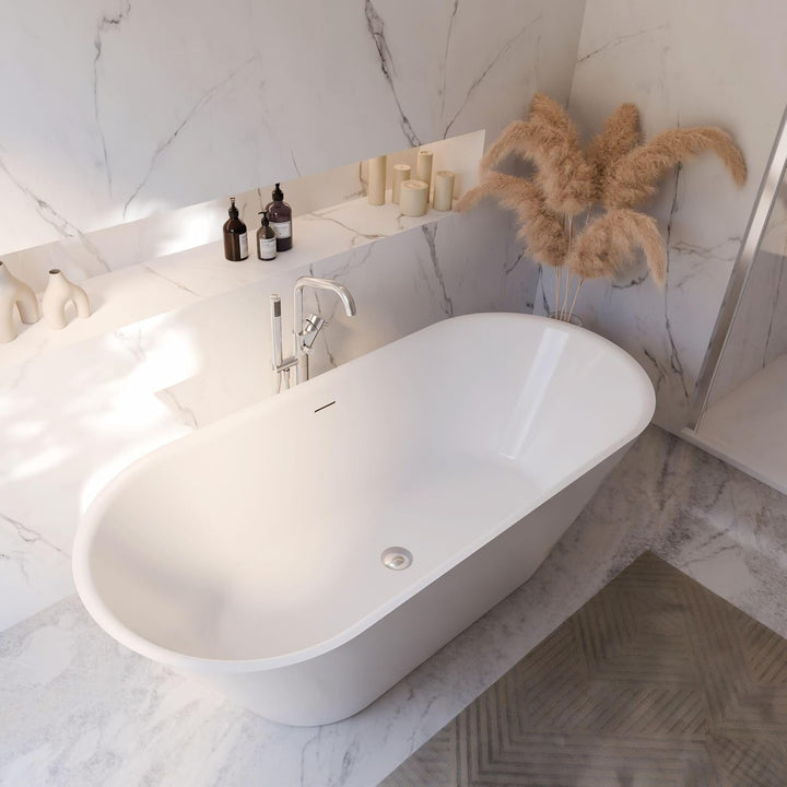 Schulte freistehende Badewanne 170 x 75 cm, hochwertiges Sanitär-Acryl Weiss, Komplettset inkl. Abla