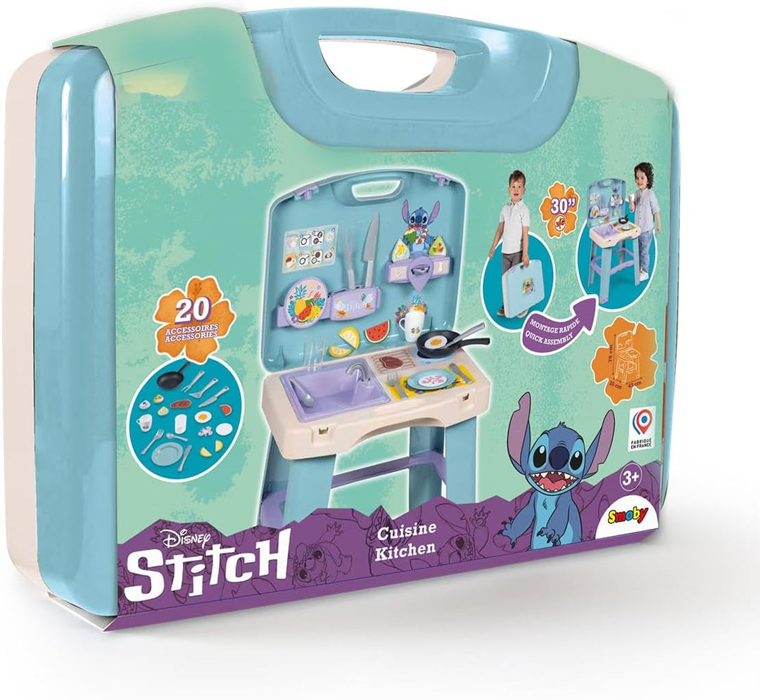 Smoby – Stitch Spielküchen-Koffer – Mobile Mitnehm-Kinderküche zum Aufklappen mit 20 Zubehörteilen –