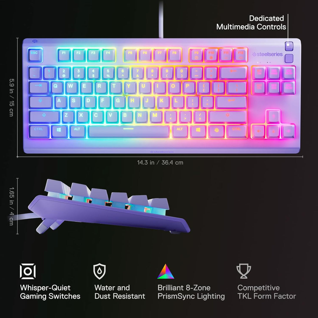 SteelSeries Apex 3 TKL Lavender RGB Gaming-Tastatur – Tenkeyless kompakter Formfaktor – 8-Zonen-RGB-