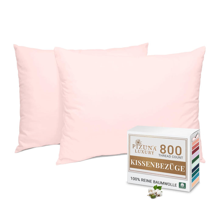 Pizuna Luxuriöser Soft-Satin 2er Pack Kissenbezug 70 x 90 cm Helles Rosa, 800 Fadenzahl Baumwolle Ki