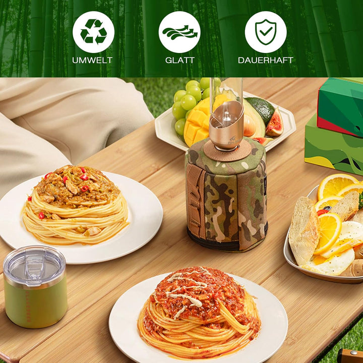 WKFAMOUT Klapptisch Campingtisch Bambus Klappbar Höhenverstellbar 80x55 cm Outdoor Gartentisch 4 Fal