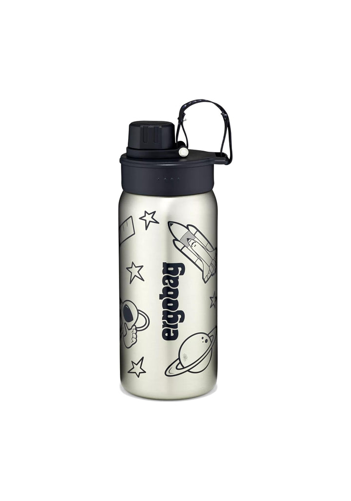ergobag Edelstahl Trinkflasche Schwarz | 500 ml Fassungsvermögen mit verschiedenen Motiven für Kinde