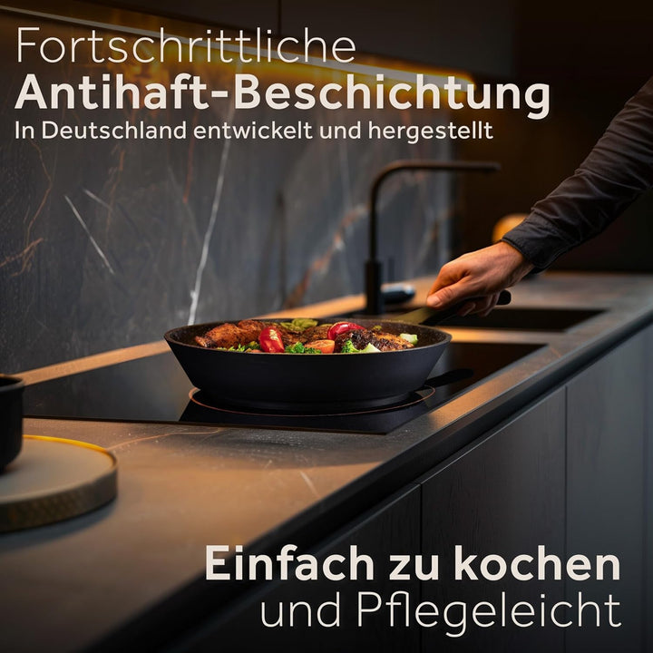ZWIEGER Hochwertige Bratpfanne 28 cm – beschichtete Pfanne 28 cm, Aluguss, vollflächiger Edelstahlbo
