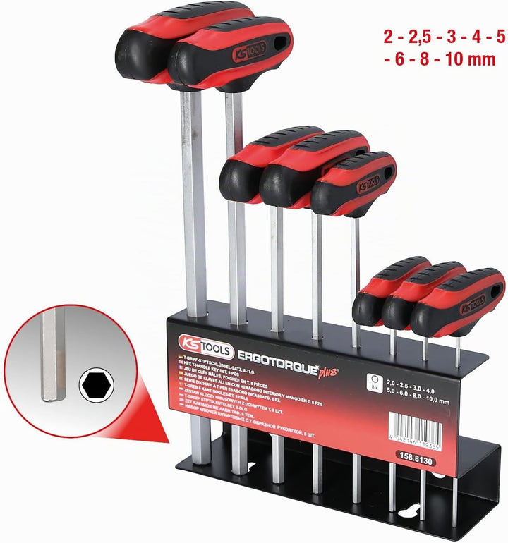 KS Tools 158.8130 ERGOTORQUEplus T-Griff-Innensechskant-Schlüssel-Satz, 8-tlg.
