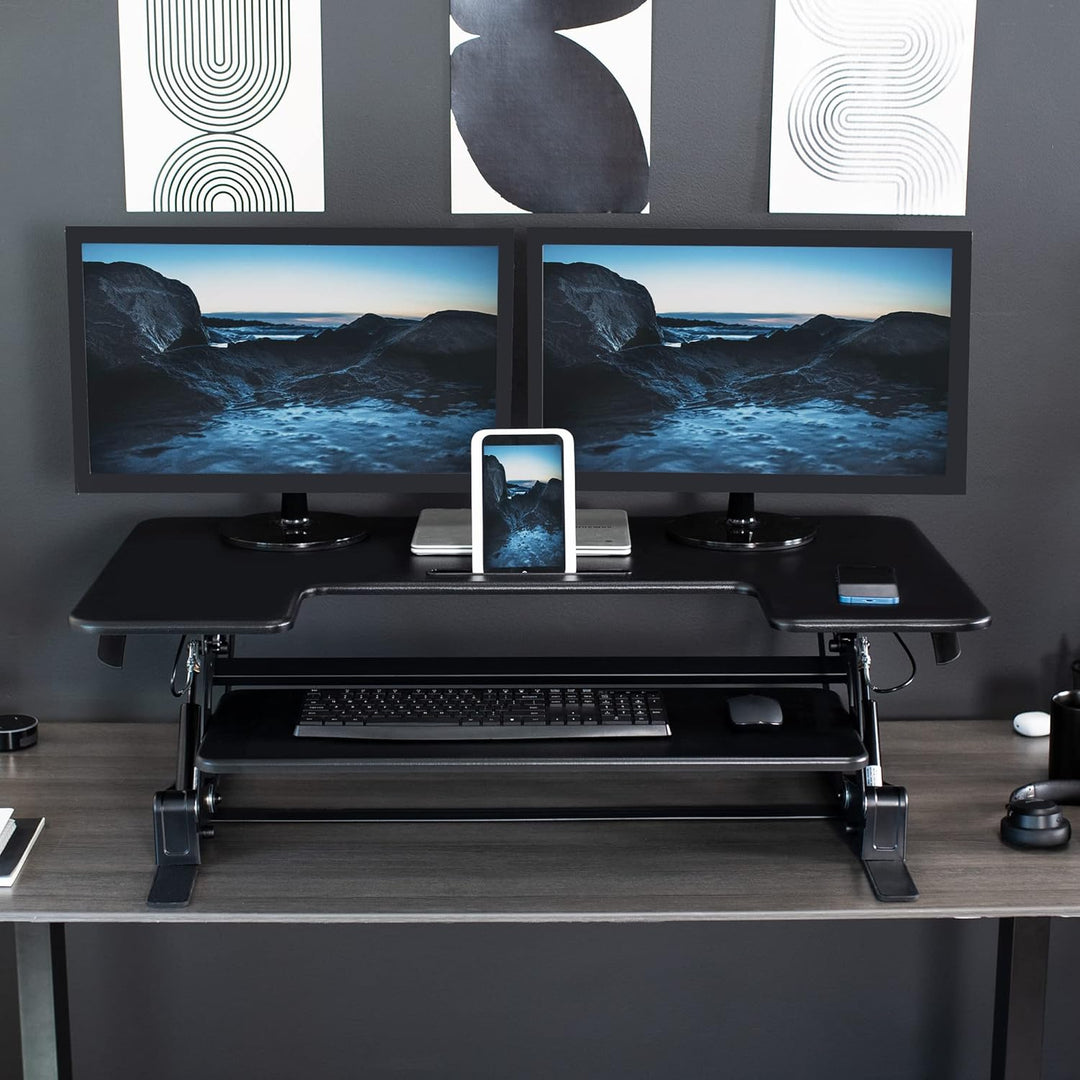 VIVO 107 cm höhenverstellbarer Steh-Schreibtisch-Aufsatz, V-Serie, schneller Steh-Sitz-Tisch-Aufsatz