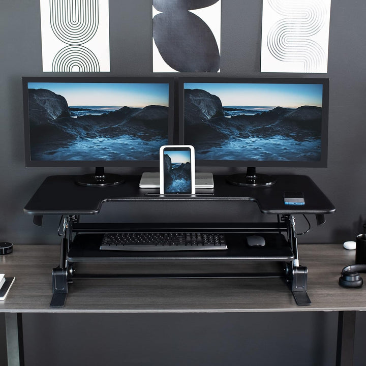 VIVO 107 cm höhenverstellbarer Steh-Schreibtisch-Aufsatz, V-Serie, schneller Steh-Sitz-Tisch-Aufsatz