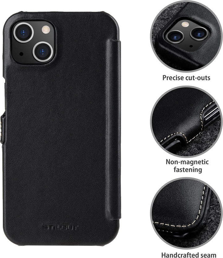 STILGUT Book Case kompatibel mit iPhone 13 Mini (5.4“) Hülle aus Leder mit Clip-Verschluss, Klapphül