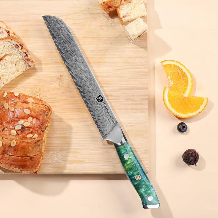 WILDMOK Brotmesser mit Wellenschliff, 20cm, robuster und langlebiger Harzgriff, Brotmesser aus 67 Sc