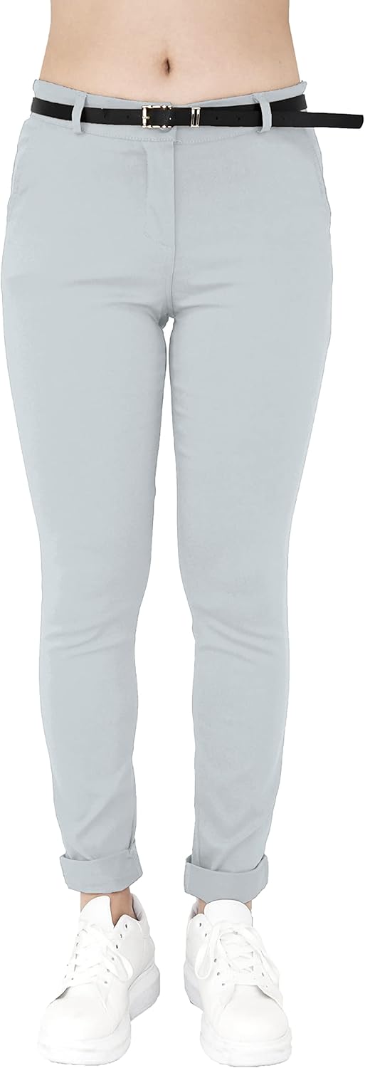 JOPHY & CO. Elastische Damen-Chino-Hose mit Gürtel (Artikelnummer: 3008) Regulär S Grau, Regulär S G