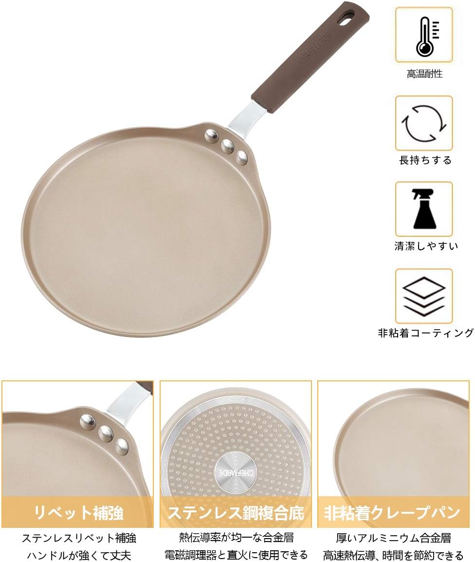 CHEFMADE Crepe Pan mit Bamboo Spreader, 8-zoll Nicht-stick Pfannkuchen Pan mit Isolierenden Silikon