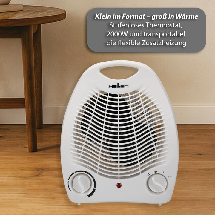 HELLER HL706 Heizlüfter klein | 2000W | elektrische Heizung mit Thermostat | 2 Heizstufen + Kaltstuf