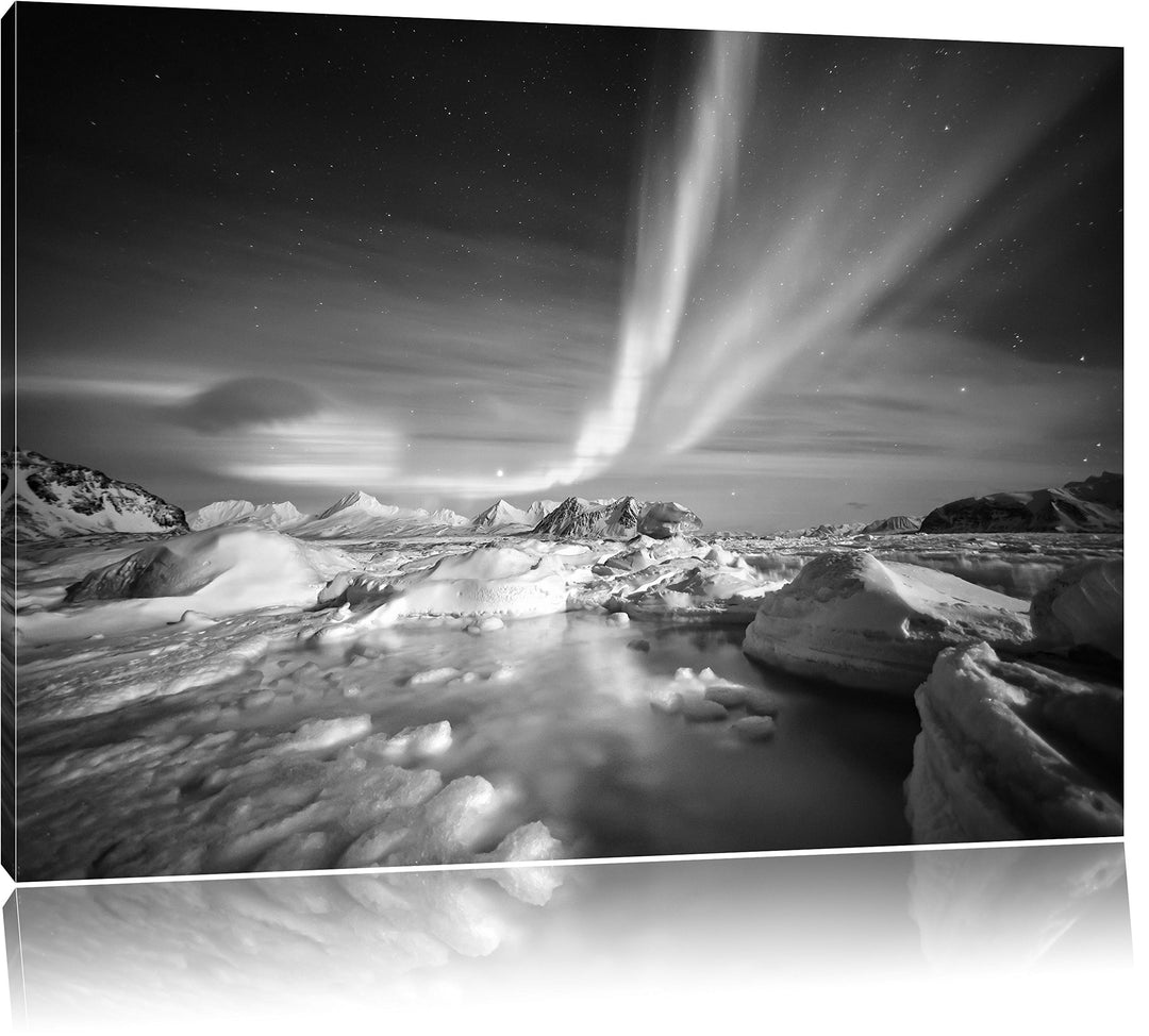 Pixxprint gewaltiges Polarlicht Kunst B&W als Leinwandbild/Grösse: 100x70 cm/Wandbild/Kunstdruck/fer