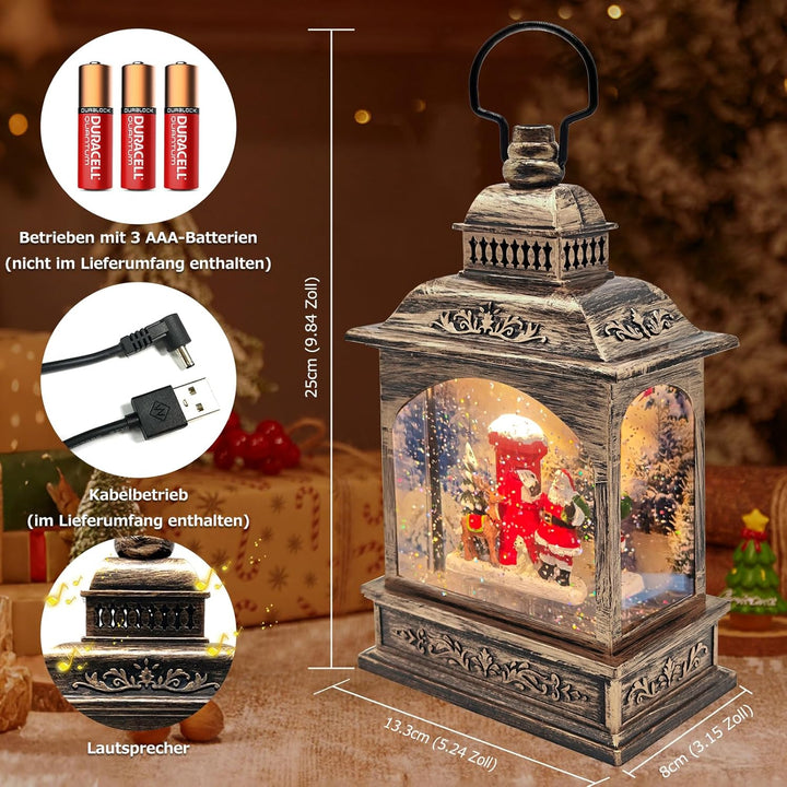 Marsyu Weihnachts Schneekugel Laterne, musikalisch beleuchtet mit Timer, rotierende Weihnachtsmann W