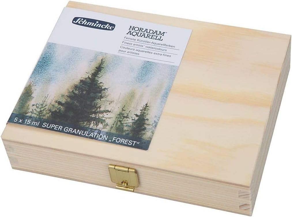 Schmincke – HORADAM® AQUARELL, Super Granulation Set Wald, 5 x 15 ml-Tuben, 74 851 097, Holzkasten,