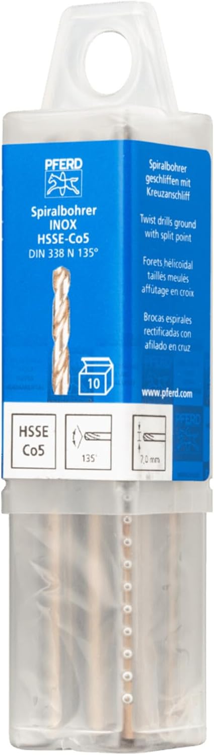PFERD Spiralbohrer INOX, 10 Stück | Ø 7 mm, HSS-E Co5 N, DIN 338, 135° | 25203572 - für zähe und har