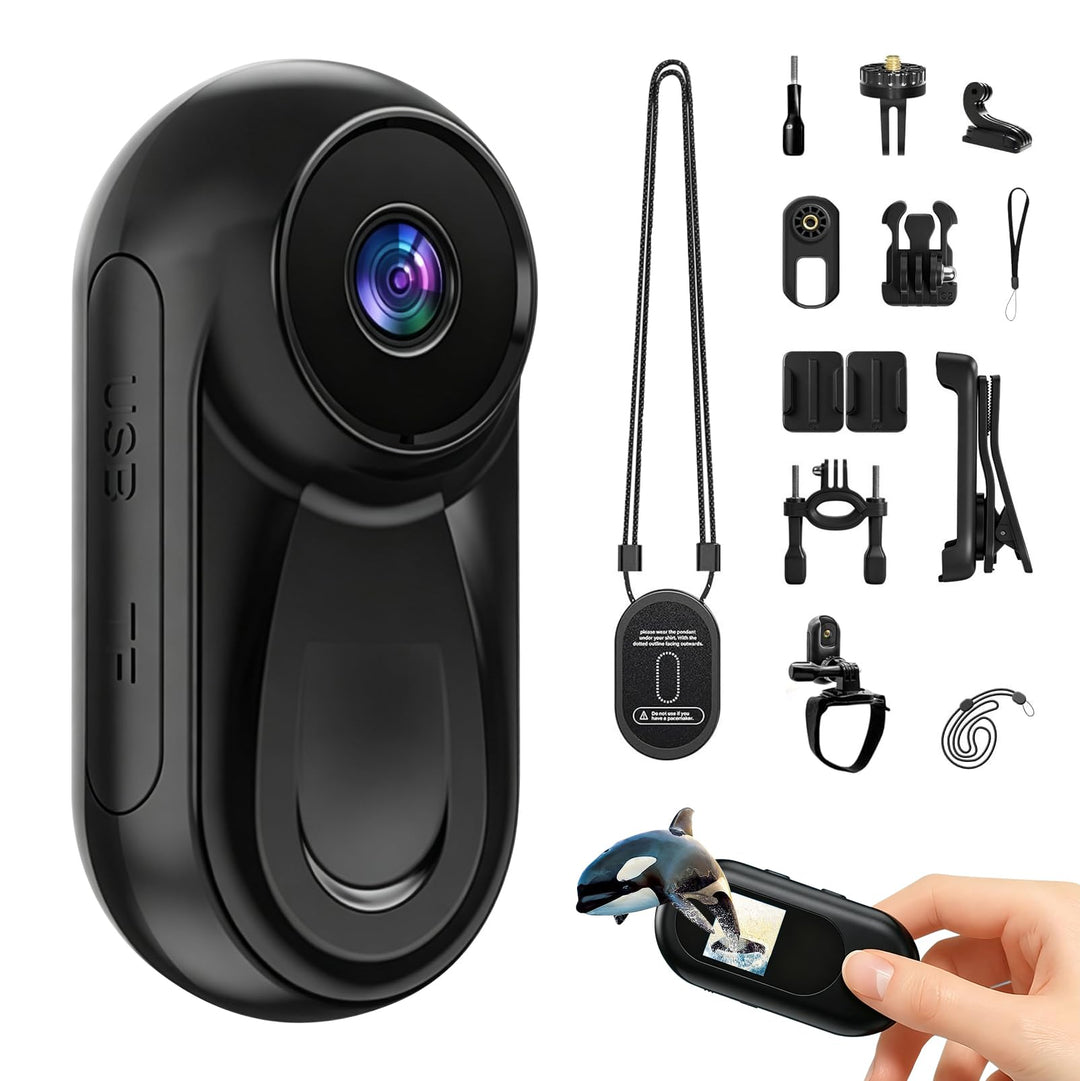 LIROPAU 360° Action Kamera, Mini Action Cam 1080P, Magnetische Taschen-Daumenkamera Aktion Kam-era,
