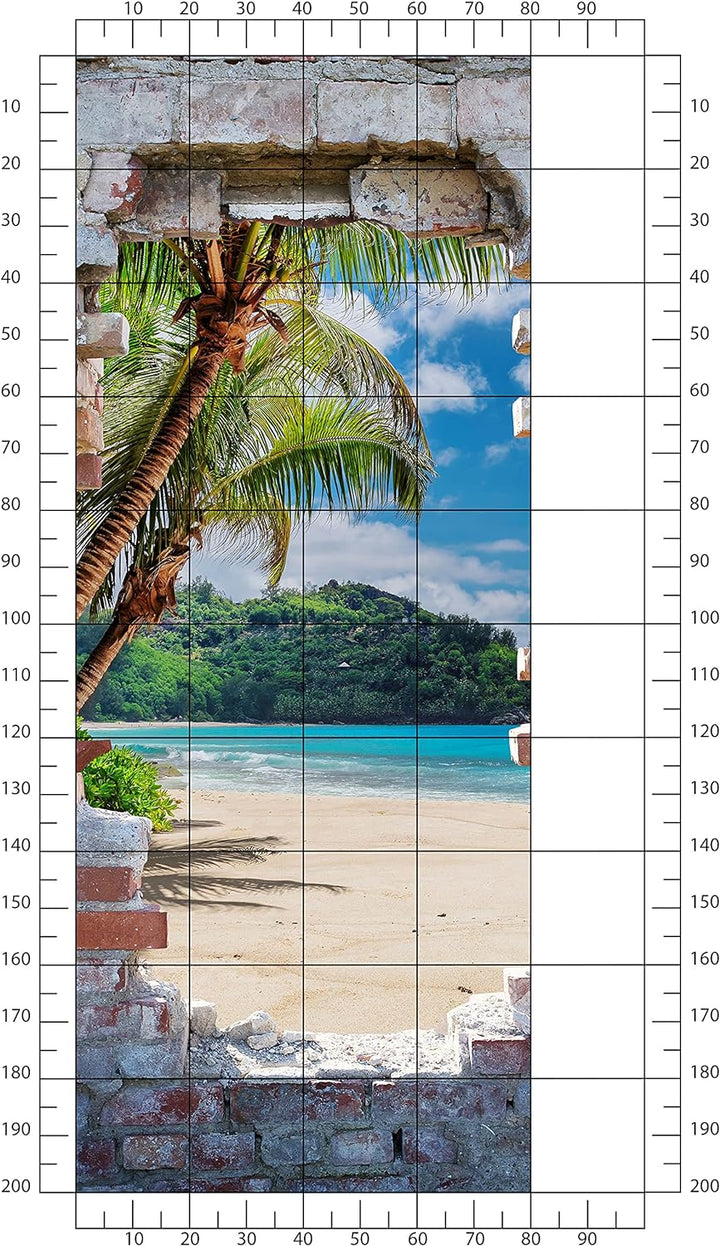 wandmotiv24 Türtapete 3D Steinwand, Paradies, Meer, Strand 80 x 200cm (B x H) - Dekorfolie selbstkle