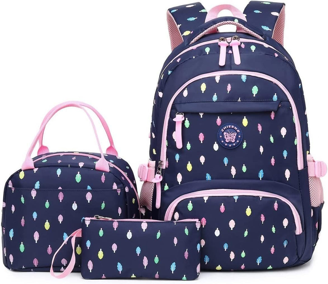 Schulrucksack Rucksack Mädchen, Schultaschen 3 Teile Set Schulranzen mit Lunch-Taschen Federmäppchen