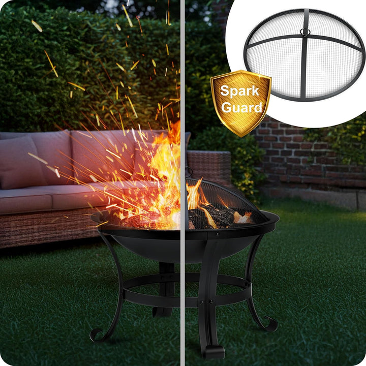 Berdsen Feuerschale 60 cm Feuerstelle Outdoor Feuerkorb Garten Rostfrei Stahl Pulverbeschichtet Schw