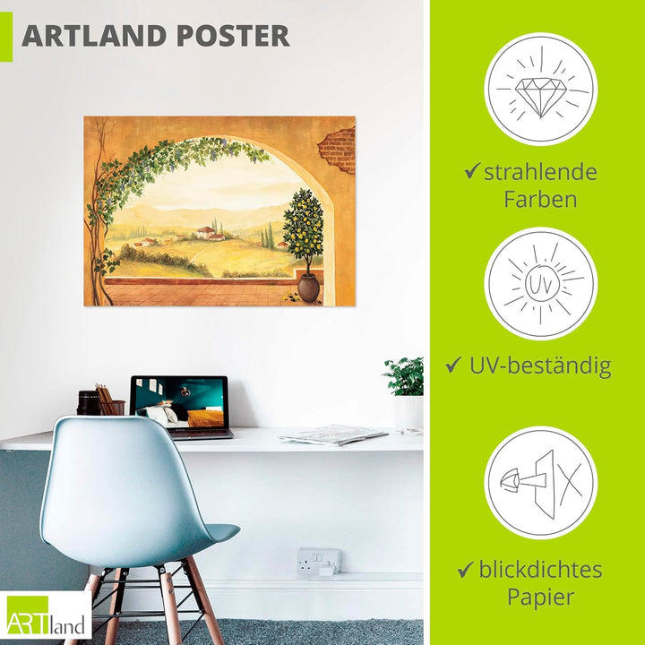 ARTland Poster Kunstdruck Wandposter Bild ohne Rahmen 100x70 cm Fensterblick Fenster Toskana Landsch