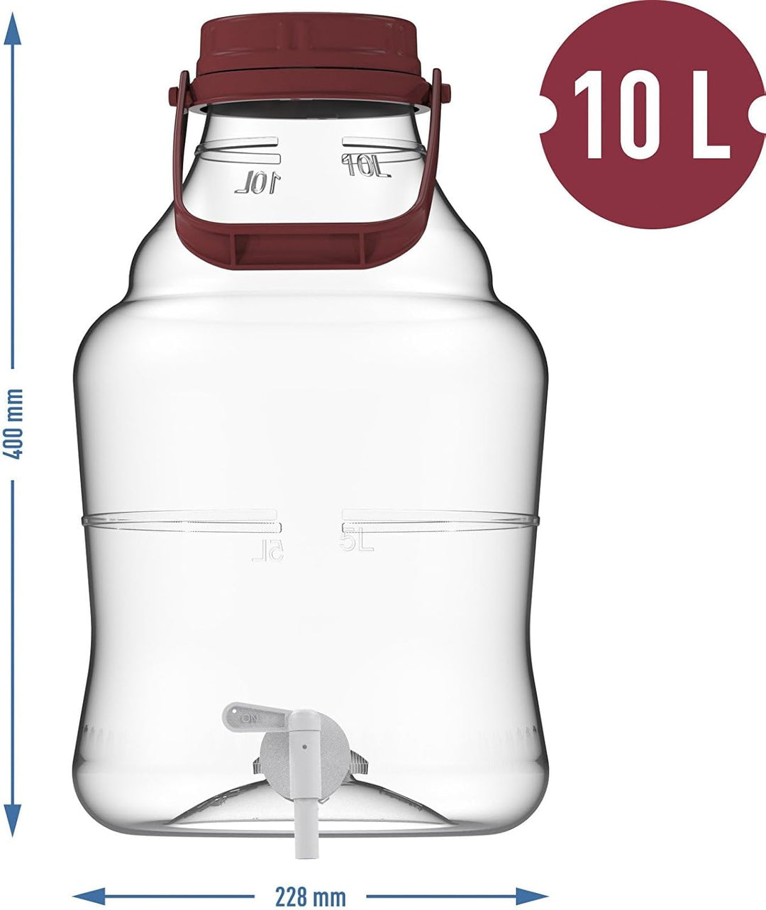lilawelt24 10 L Gärballon+ Hahn Weinballon Gärbehälter Flasche Weithalsballon Gummistopfen