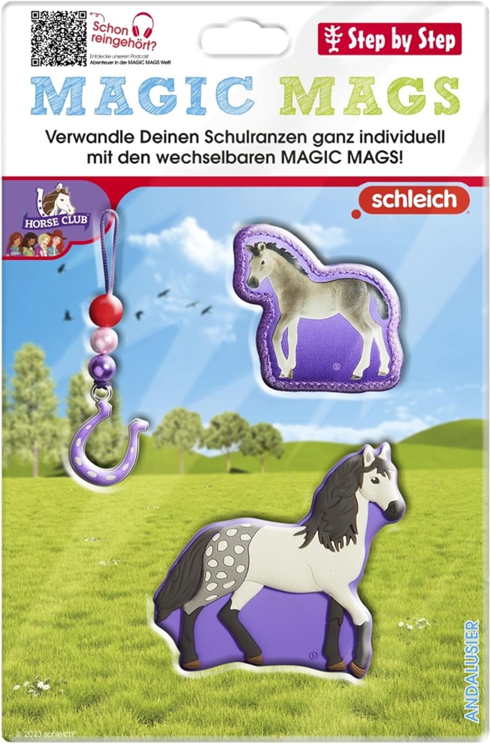 Step by Step Magic MAGS Schleich Horse Club, Andalusier, lila, 3-TLG, 2 Magnet-Applikationen & 1 Anh