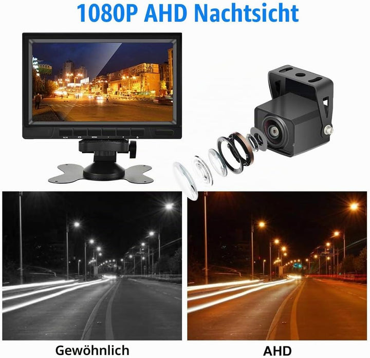 CAMECHO Rückfahrvideosystem mit Dual Rückfahrkamera,7 Zoll Monitor 2 Split-Bildschirm,Wasserdicht Na