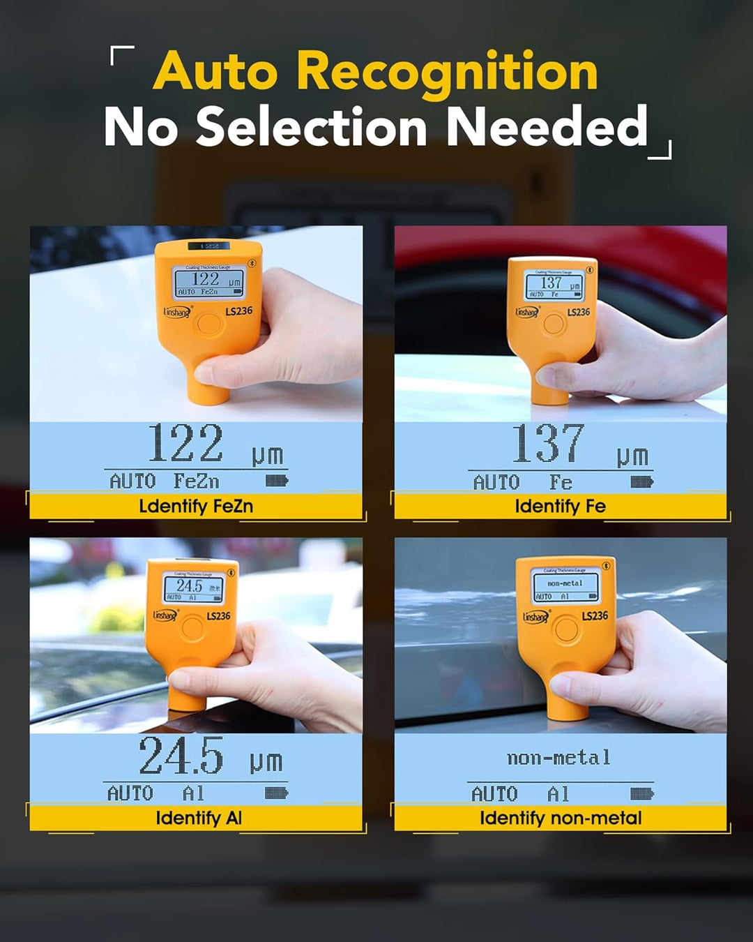 Coating Dikte Meting Lackmessgerät Auto LS-236, Dual-Display mit Leserotation 0,0-3500 μm, für Eisen