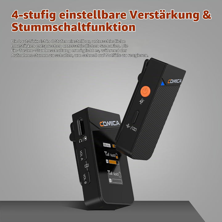 COMICA Vimo C3 Lavalier Mikrofon Wireless, Funkmikrofon mit Geräuschunterdrückung, Überwachung, Stum