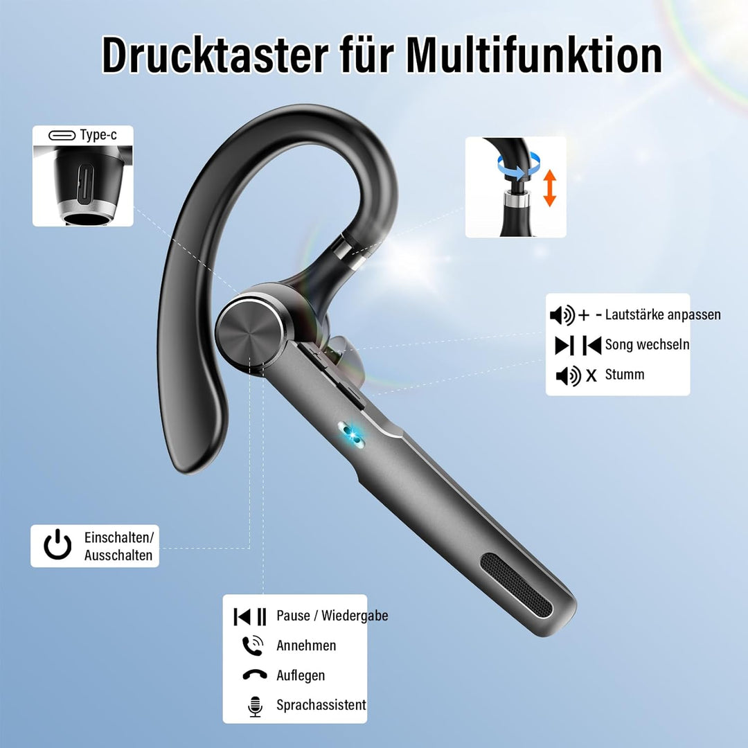 Bluetooth Headset Wireless Freisprech Telefon, 5.3 Bluetooth Headset Handy mit 60H Spielzeit, ENC Du