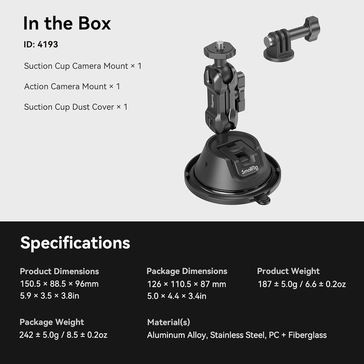 SMALLRIG Suction Cup Mount Doppelschicht-Saugnapfhalterung für GoPro Hero 12/11/10/9, für DJI Osmo A